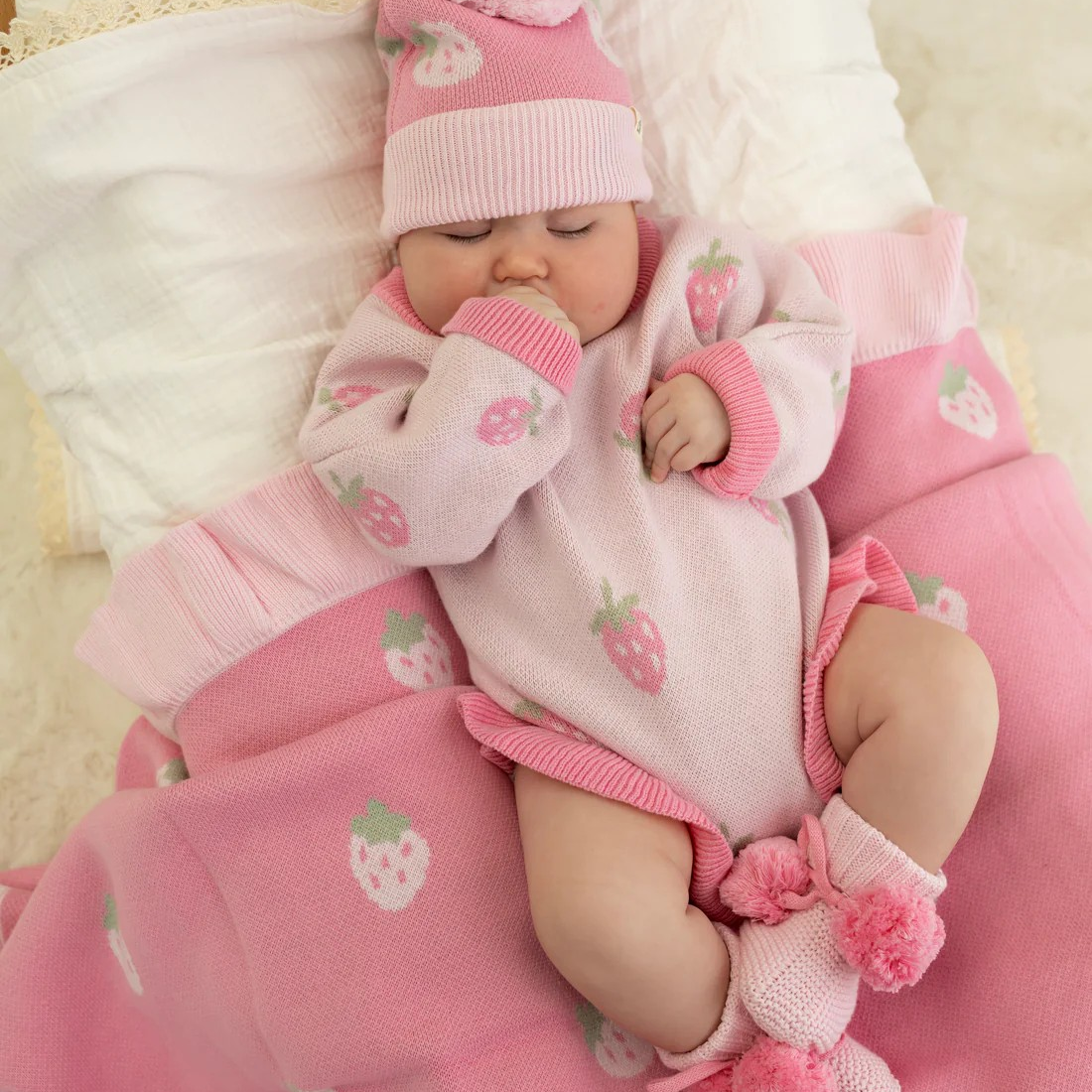 Strawberry Kisses Knit Romper