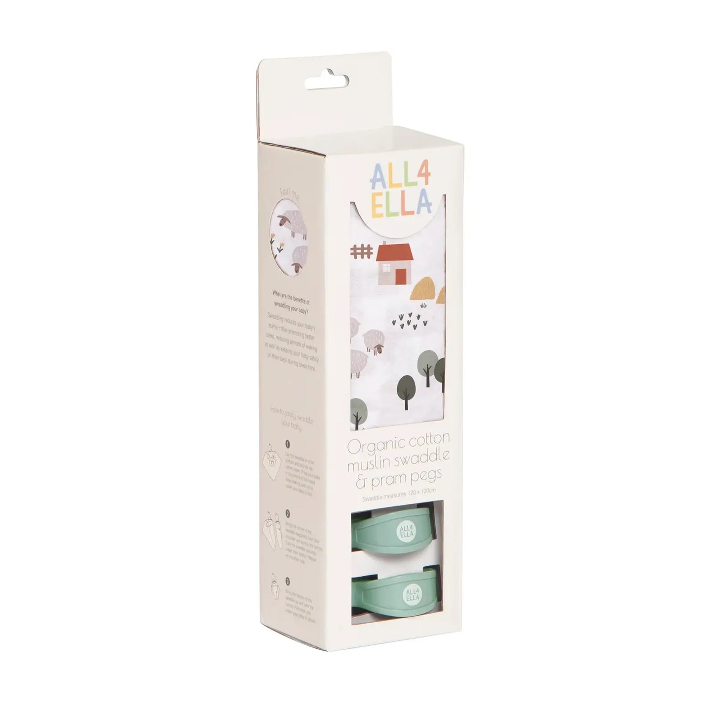 All4Ella Organic Cotton Muslin Swaddle & Pram Pegs - The Toy Station