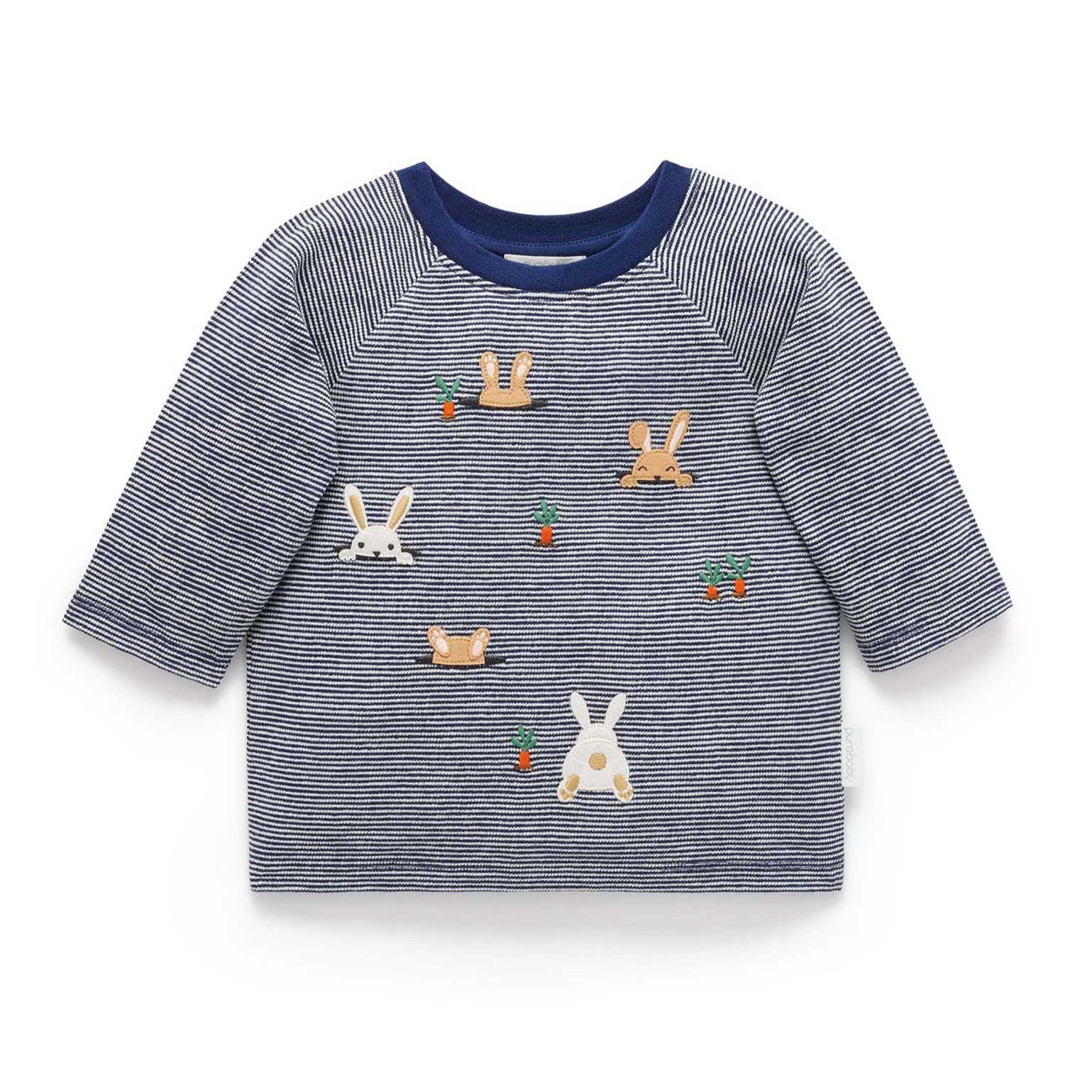 Peekaboo Bunny Thick Tee - Blueberry Mini Stripe - The Toy Station