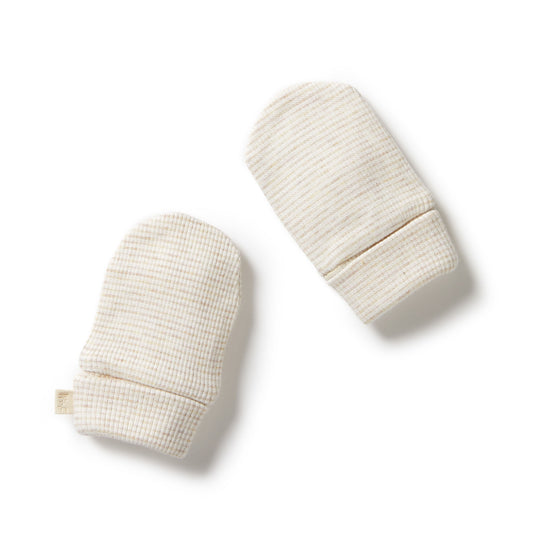 Organic Stripe Rib Mittens - Oatmeal - The Toy Station