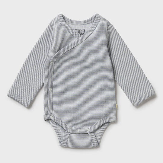 Organic Stripe Rib Kimono Bodysuit - Raindrop - The Toy Station