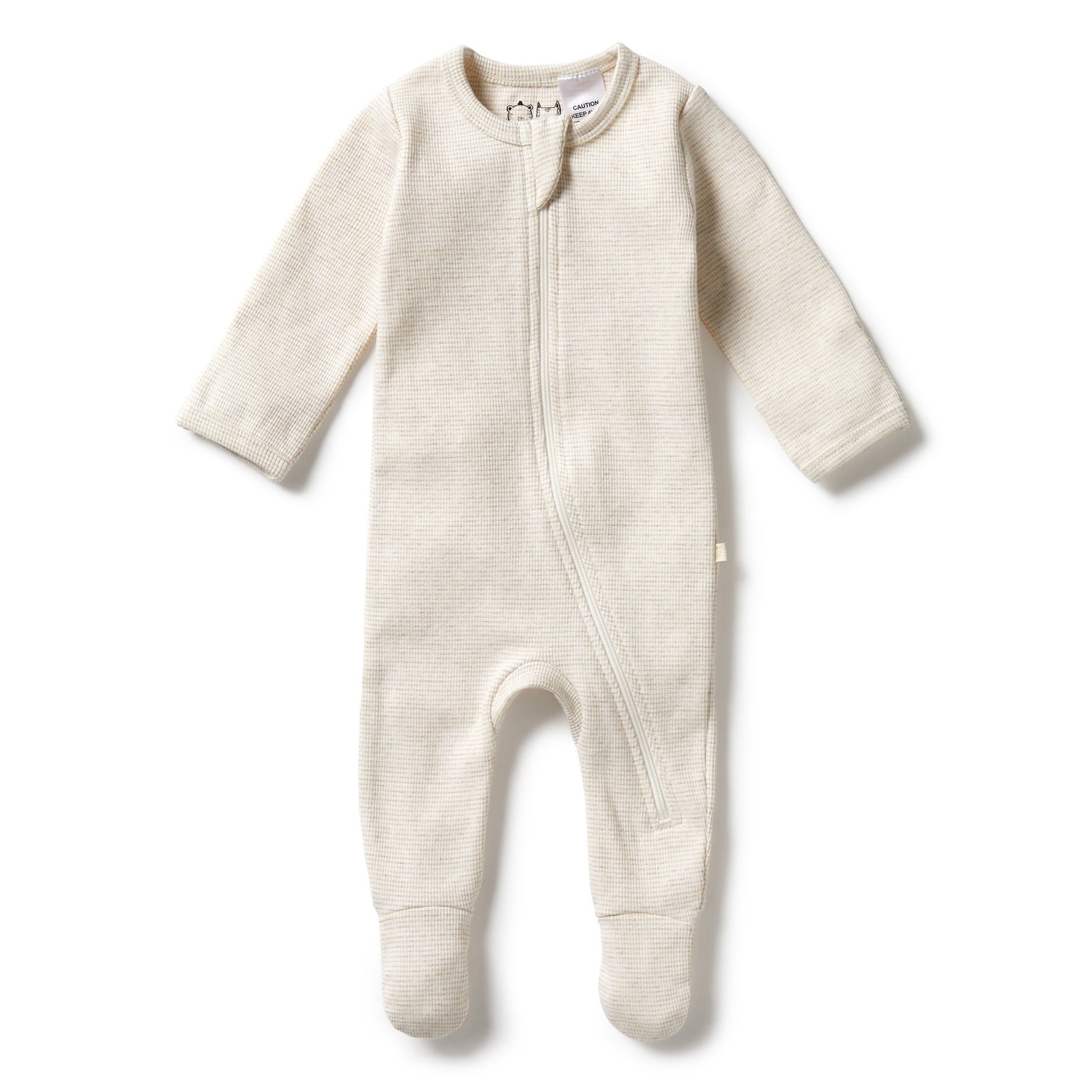 Organic Stripe Rib Zipsuit with Feet - Oatmeal - The Toy Station
