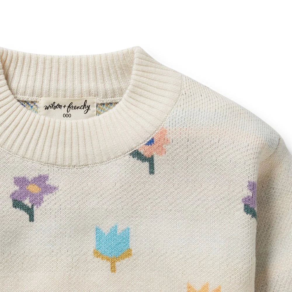 Flower Pop Organic Knitted Jacquard Jumper - The Toy Station