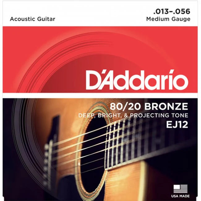 D'Addario EJ12 80/12 Bronze Acoustic Guitar Strings Medium 13-56 Gauge