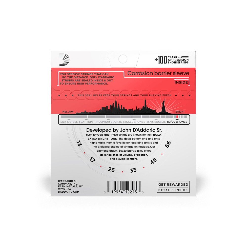 D'Addario EJ12 80/12 Bronze Acoustic Guitar Strings Medium 13-56 Gauge