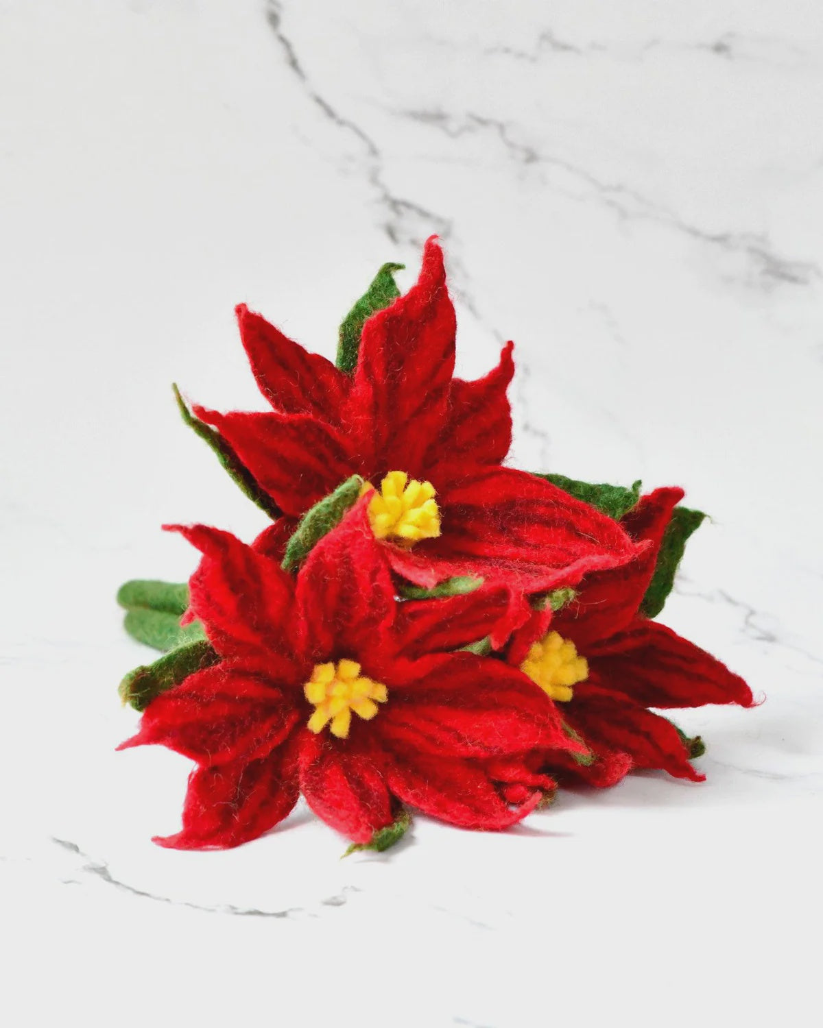 Felt Red Poinsettia Flowers (Set of 3 stems)