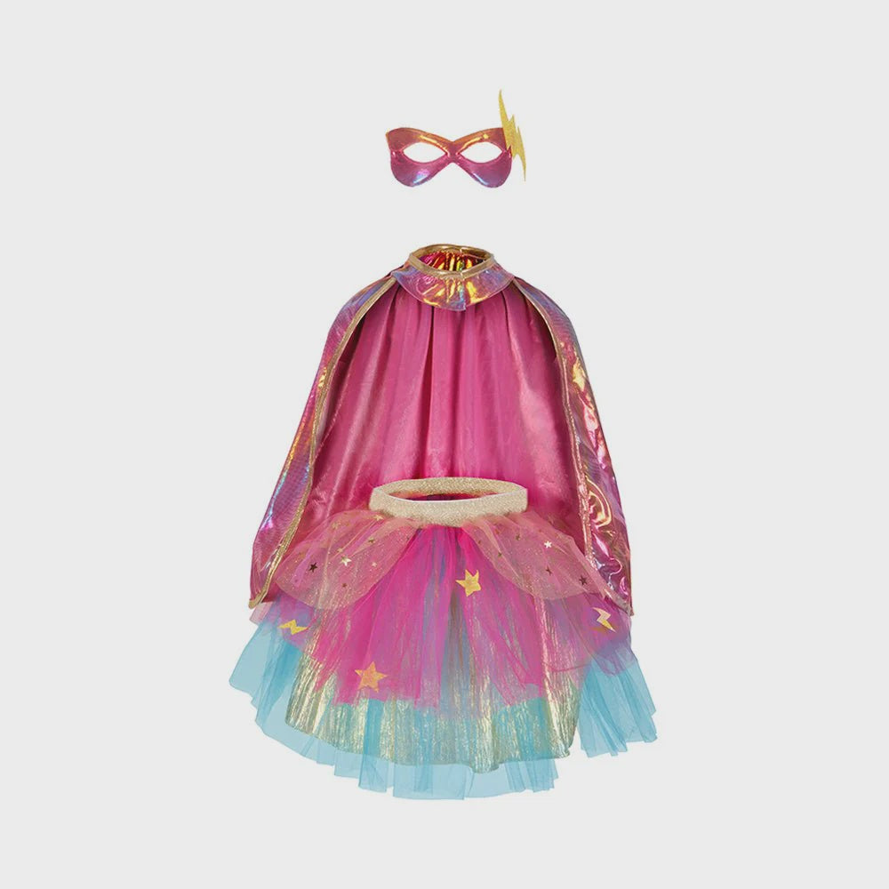 Super-duper Tutu, Cape & Mask, Pink & Gold Size 4-6