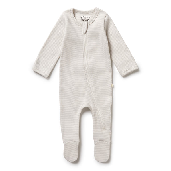 Wilson & Frenchy, Organic Rib Zipsuit with feet - Clay