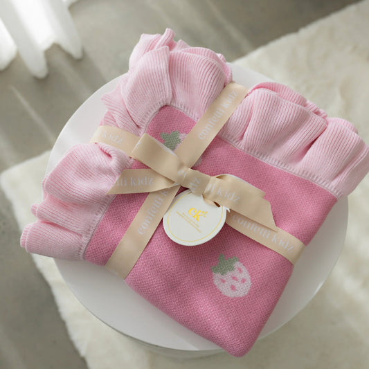 Frilly Knit Blanket - Strawberry Kisses