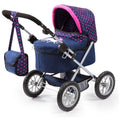 Bayer Trendy Doll Pram – Blue with Pink Hearts & Unicorn