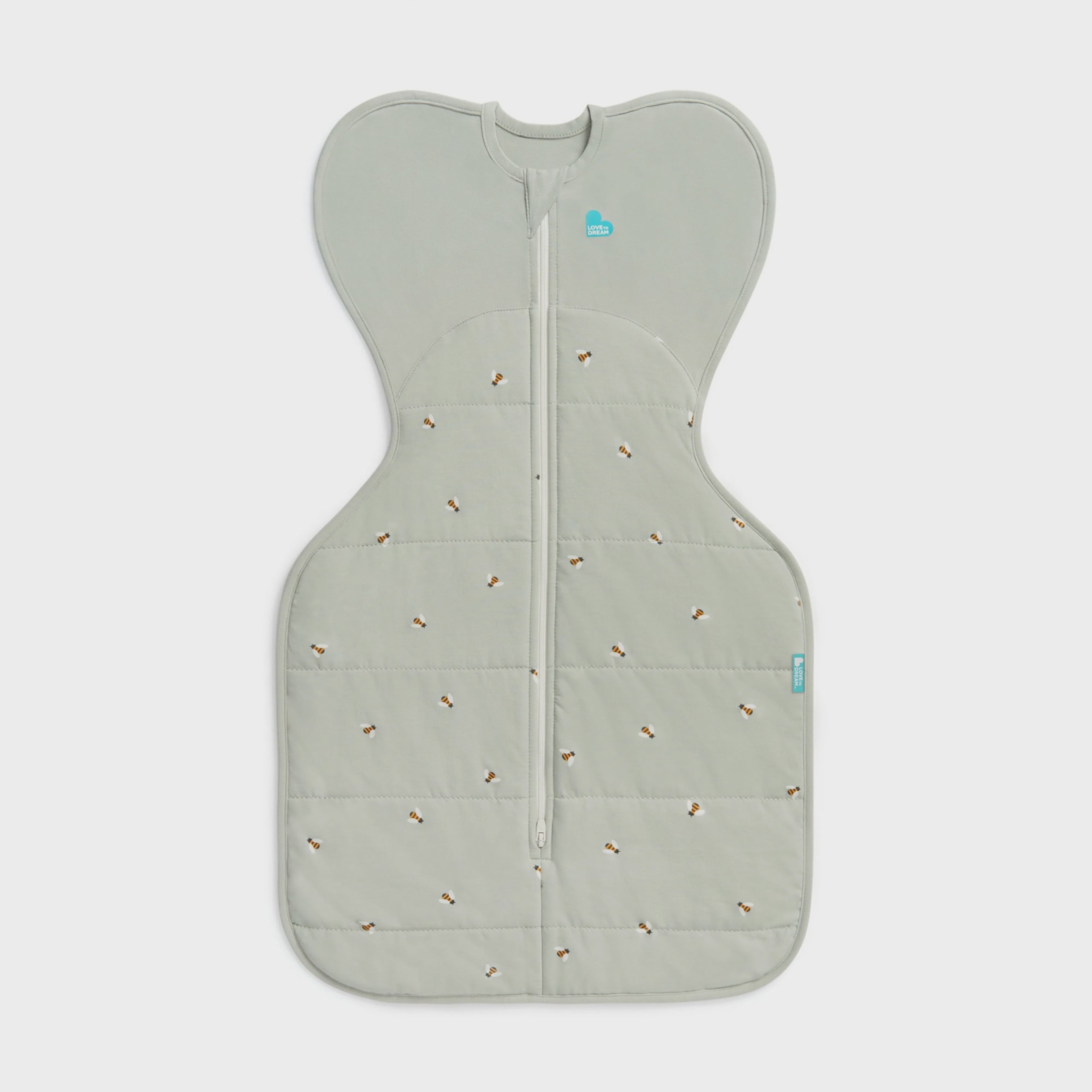 Love To Dream Quilted Stretch Cotton Swaddle Up 2.5 Tog Bees Olive