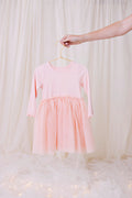 Long Sleeved Ribbed Tulle Dress - Soft Rose - The Toy Station