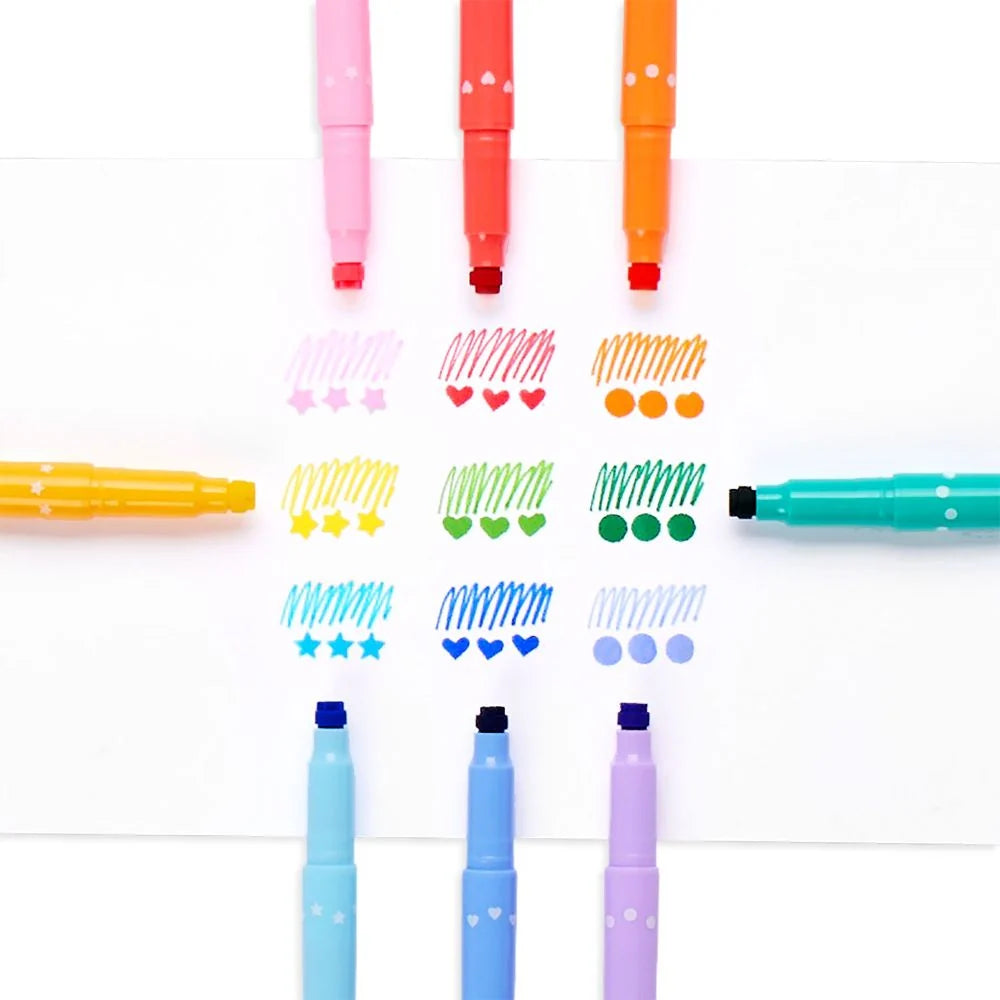 Ooly Confetti Stamp Double Ended Markers, Set of 9