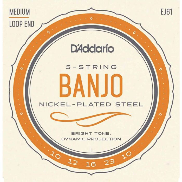D'Addario EJ61 5 String Banjo Strings Nickel Medium 10-23