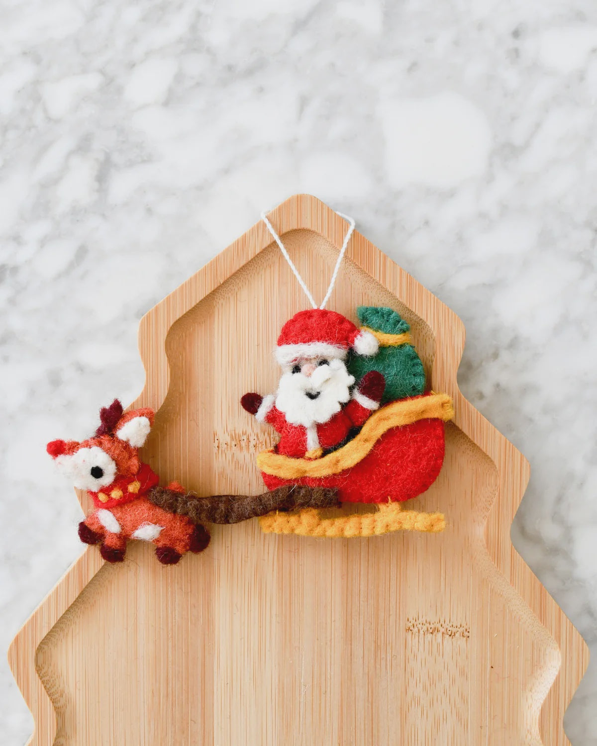 Felt Christmas Santa Sleigh and Reindeer Ornament