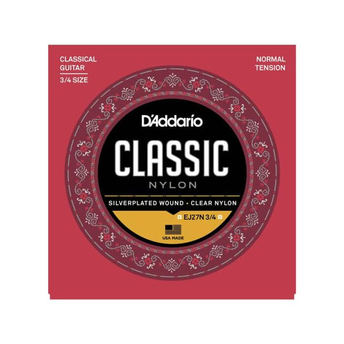 D'Addario EJ27N 3/4 Nylon Fractional Classical Guitar Strings Normal Tension