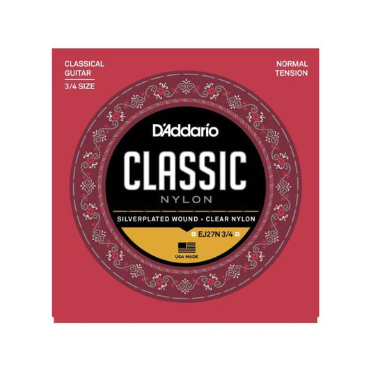 D'Addario EJ27N 3/4 Nylon Fractional Classical Guitar Strings Normal Tension