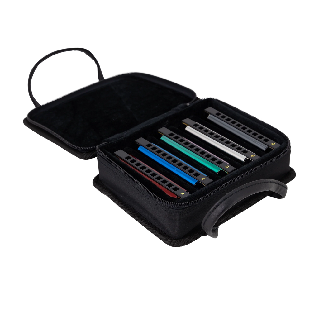 East Top Set of 7 Blues Harmonica's with Case
