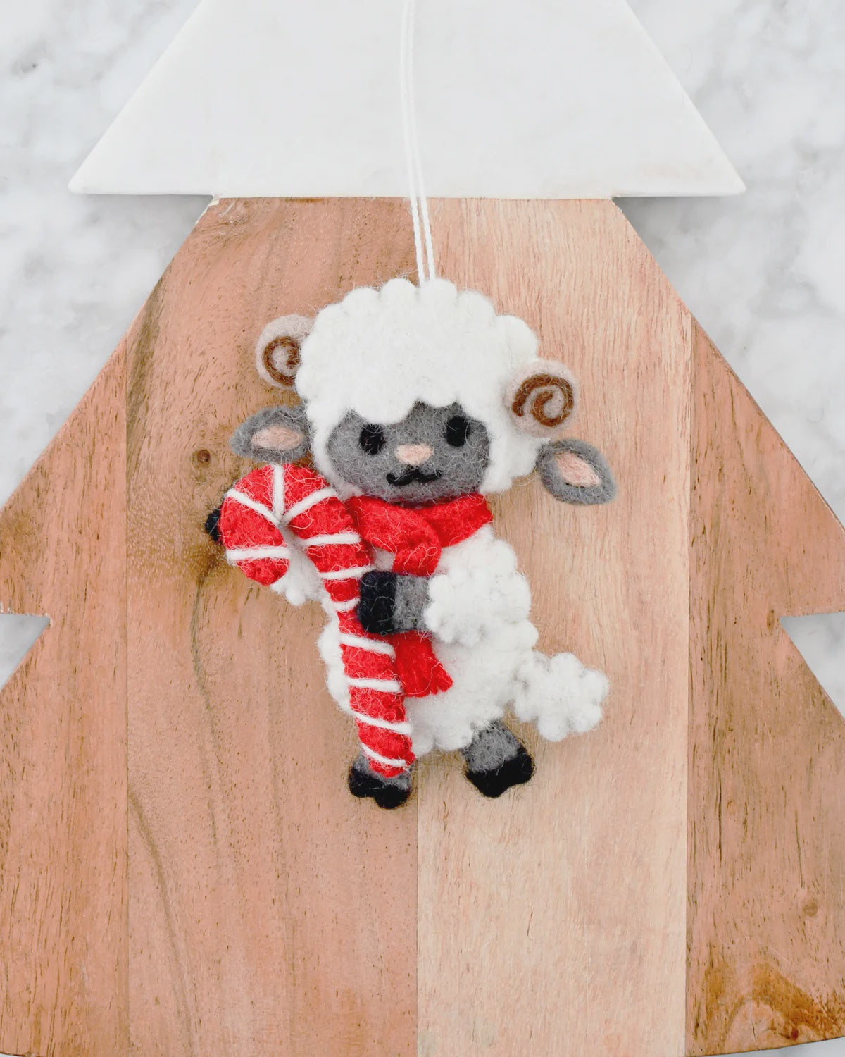 Christmas Ornament - Felt Lamb With Candy Cane