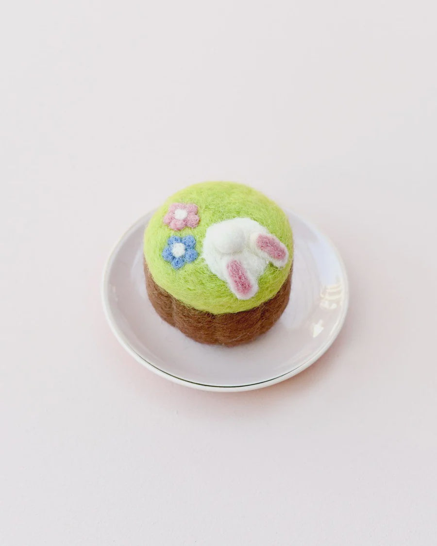 Felt Cupcake - Easter Burrowing Bunny with Flowers