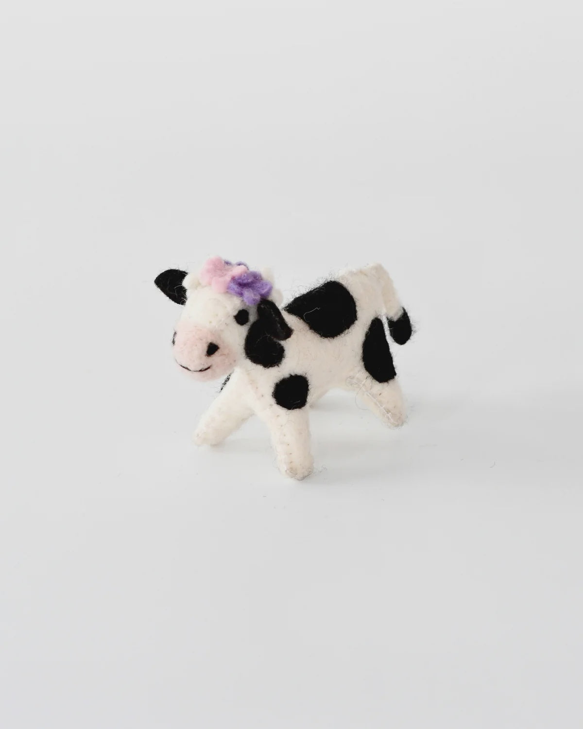 Felt Spotted Cow Toy with Flowers