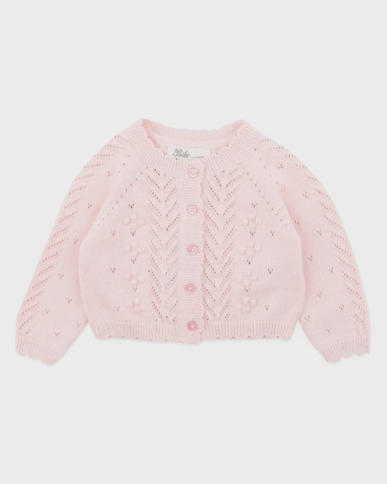 GIRLS ORGANIC PINK POINTELLE CARDI
