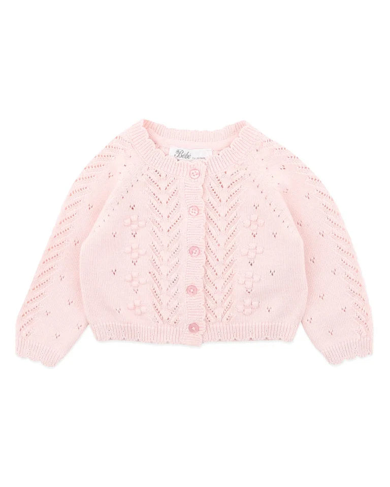 GIRLS ORGANIC PINK POINTELLE CARDI