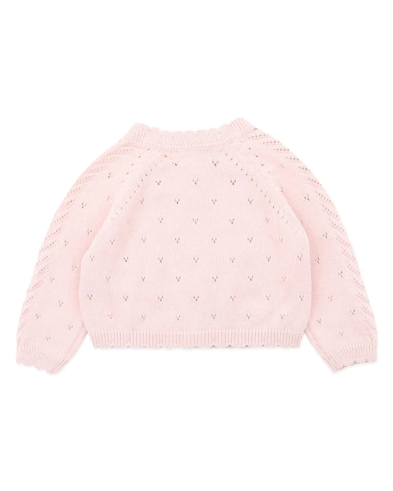 GIRLS ORGANIC PINK POINTELLE CARDI