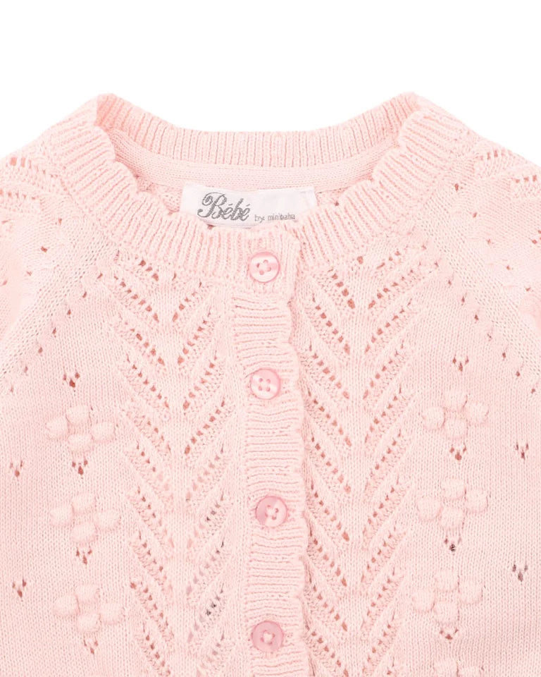 GIRLS ORGANIC PINK POINTELLE CARDI