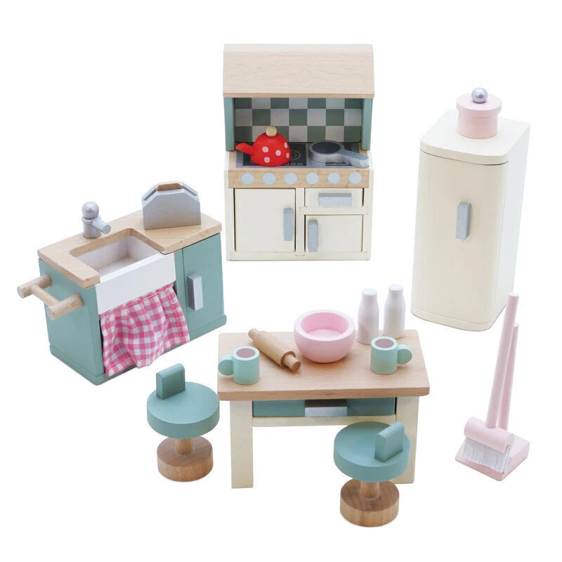 Wooden Dolls House Kitchen Set