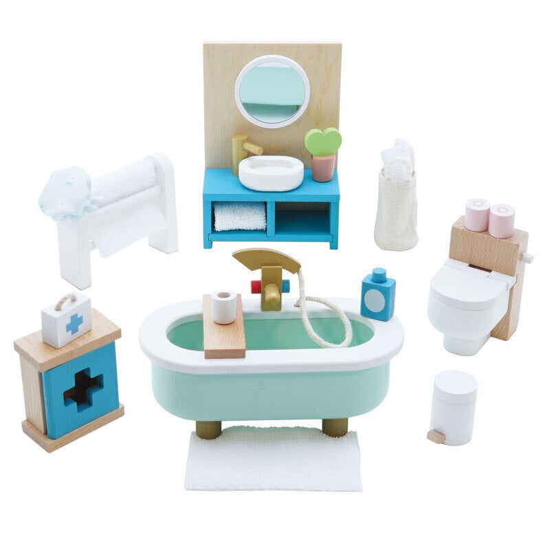 Wooden Dolls House Bathroom Set