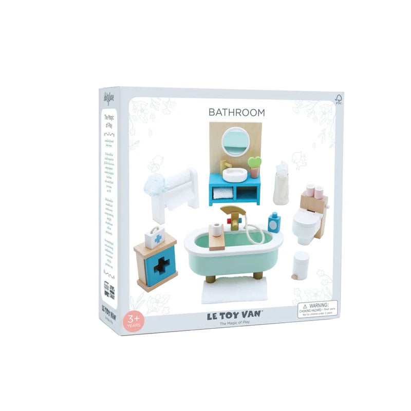 Wooden Dolls House Bathroom Set