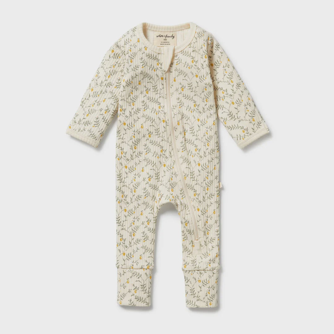 Lemon Leaf Organic Zipsuit with Feet