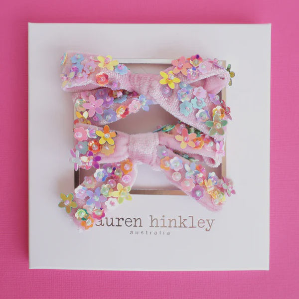 Floral Sequin Bow Clip 2pk