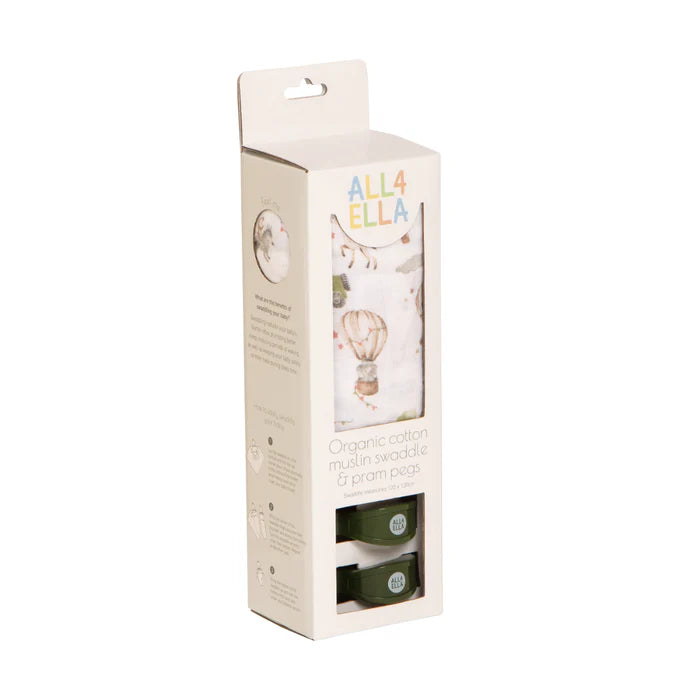 All4Ella Organic Cotton Muslin Swaddle & Pram Pegs - The Toy Station