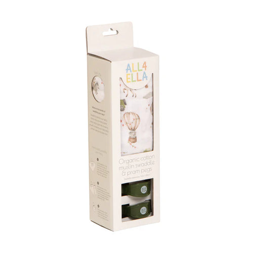 All4Ella Organic Cotton Muslin Swaddle & Pram Pegs - The Toy Station