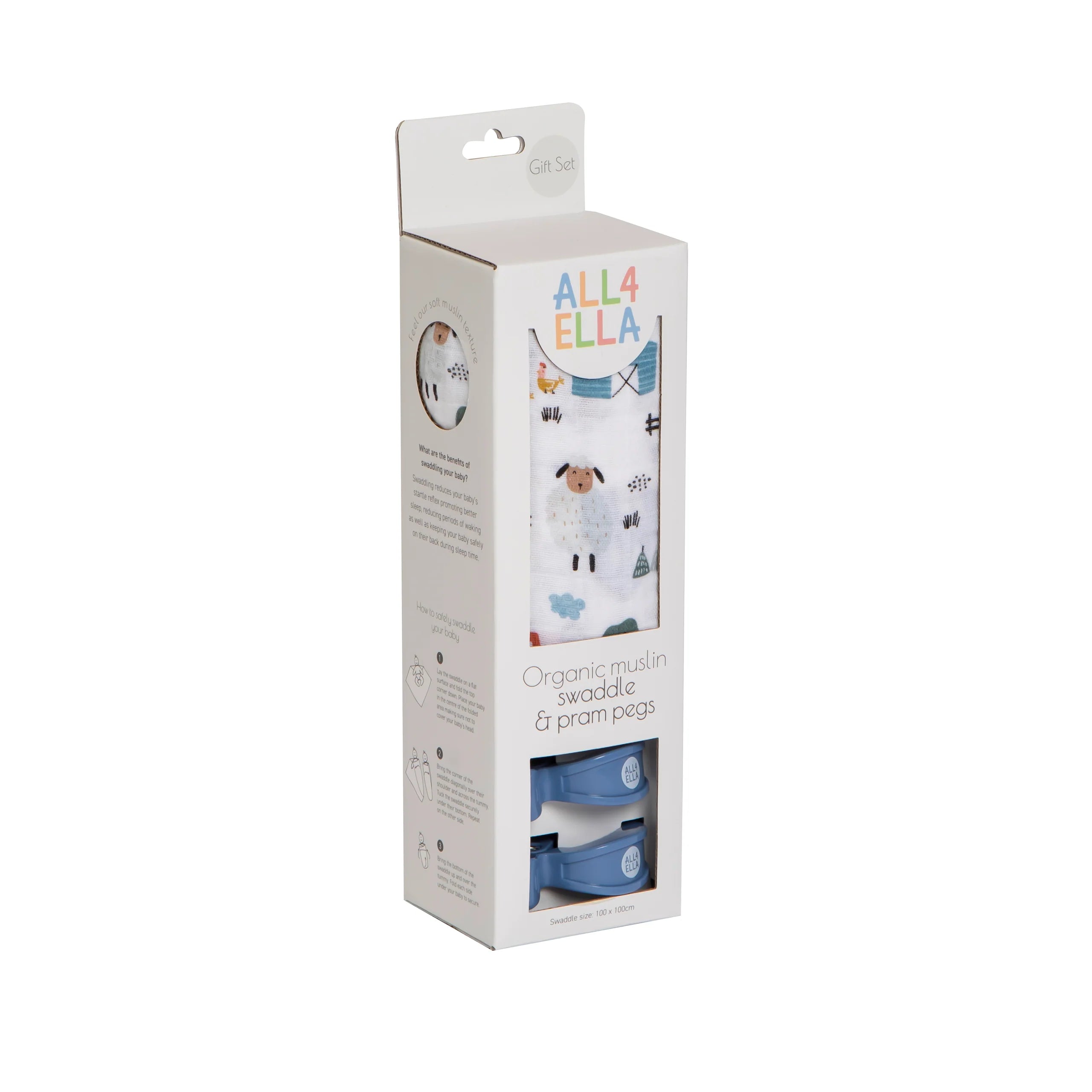 All4Ella Organic Cotton Muslin Swaddle & Pram Pegs - The Toy Station