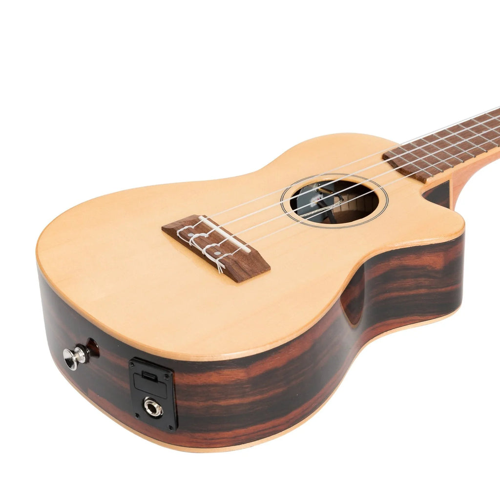 'Southern Belle 7 Series' Spruce Solid Top Electric Cutaway Concert Ukulele w/ Hard Case (Natural Gloss)