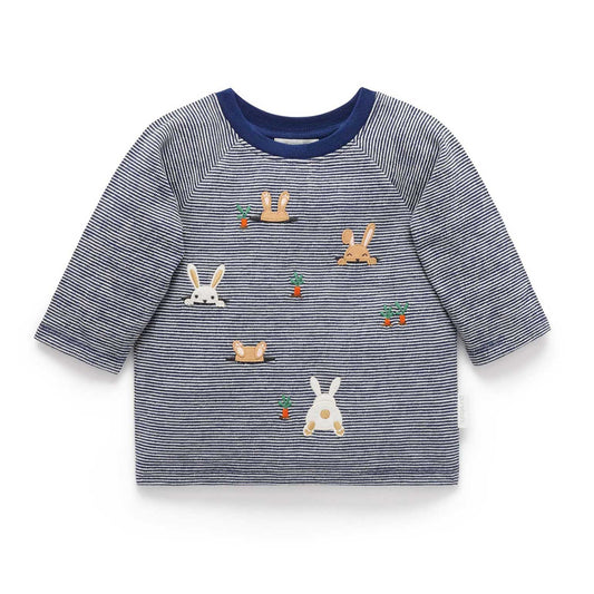 Peekaboo Bunny Thick Tee - Blueberry Mini Stripe
