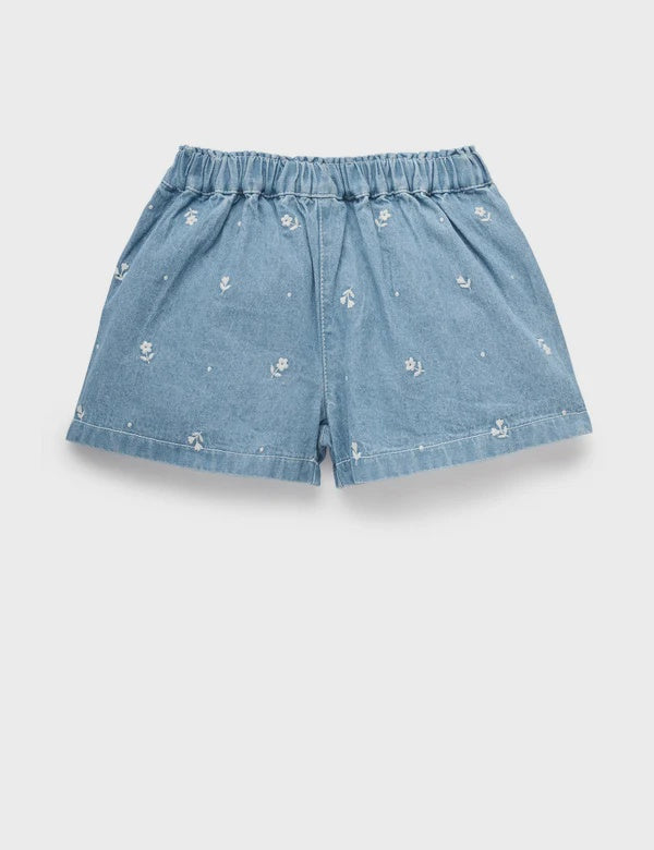 Daisy Embroidered Denim Shorts