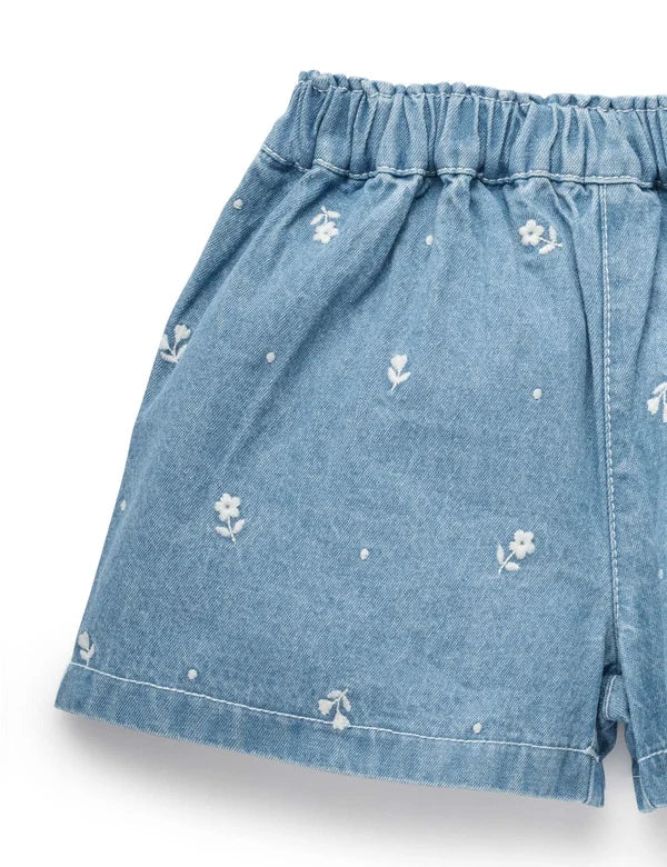 Daisy Embroidered Denim Shorts