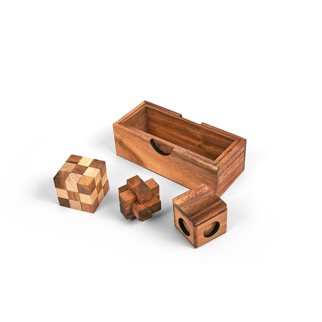 3 Puzzles in a Wooden Box - The Toy Station