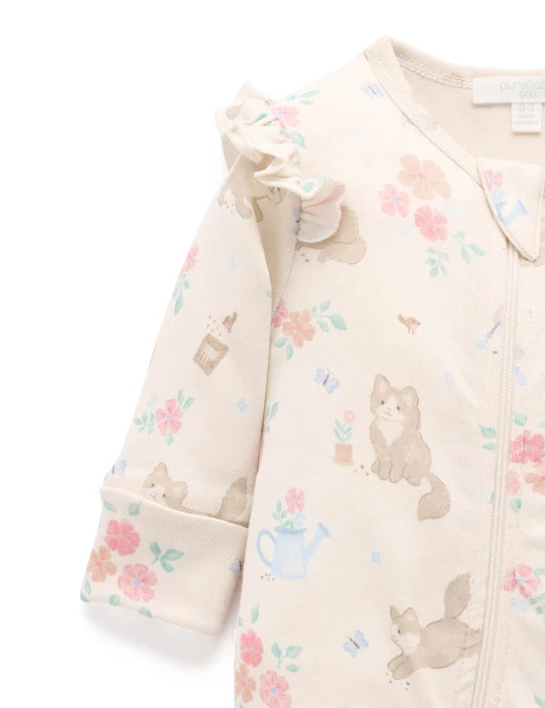 Kitten Printed Zip Growsuit
