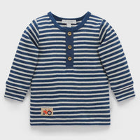 Henley Waffle Top Blueberry Stripe