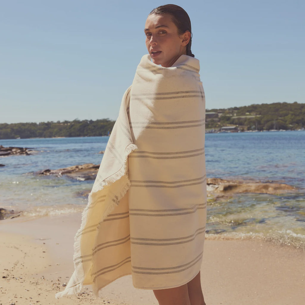 Sunnylife Fouta Beach Towel - Olive Stripe