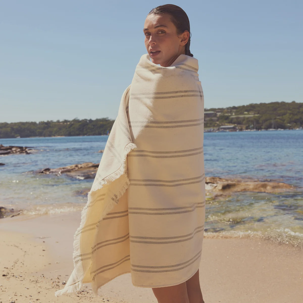 Sunnylife Fouta Beach Towel - Olive Stripe