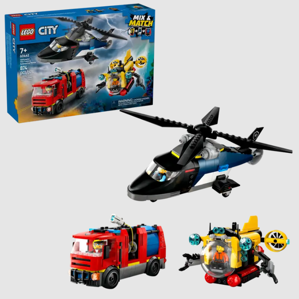 Lego City 60462 Helicopter, Fire Engine & Submarine Remix