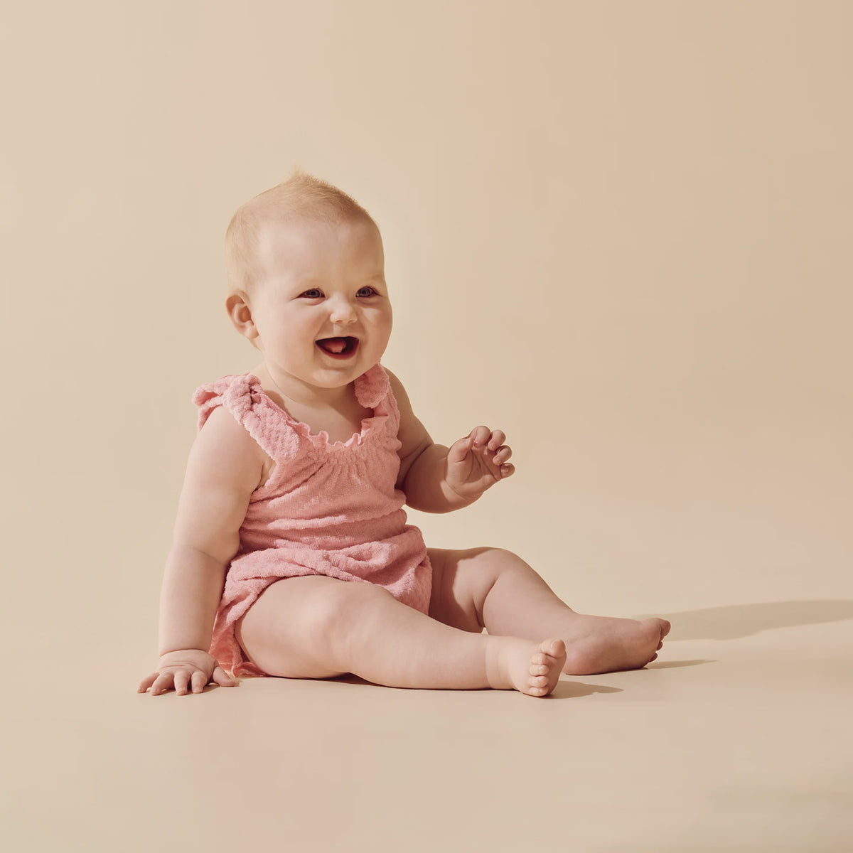 Petal Pink Check Organic Terry Tie Playsuit