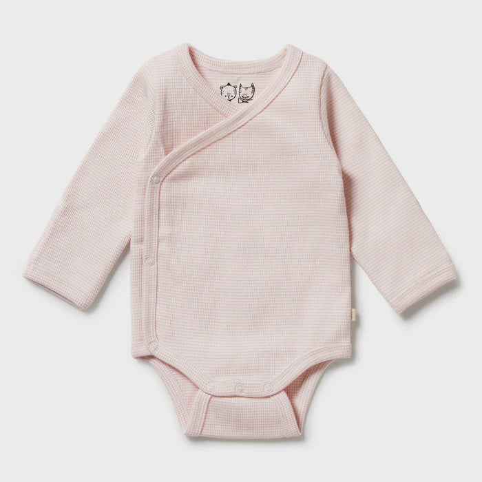 Organic Strip Rib Kimono Bodysuit - Cantaloupe - The Toy Station