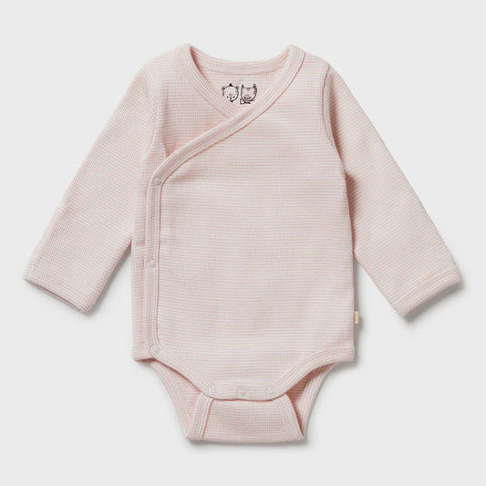 Organic Strip Rib Kimono Bodysuit - Cantaloupe